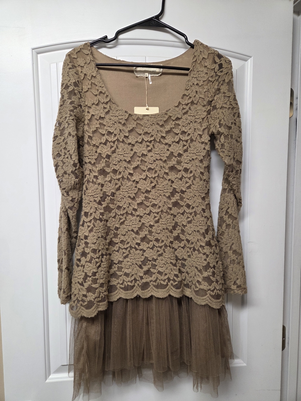A'Reve Brown Lace-Trim Dress